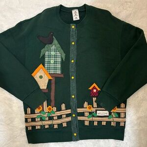 Vintage Embroidered Button Down Sweater Cottagecore Womens Size Large